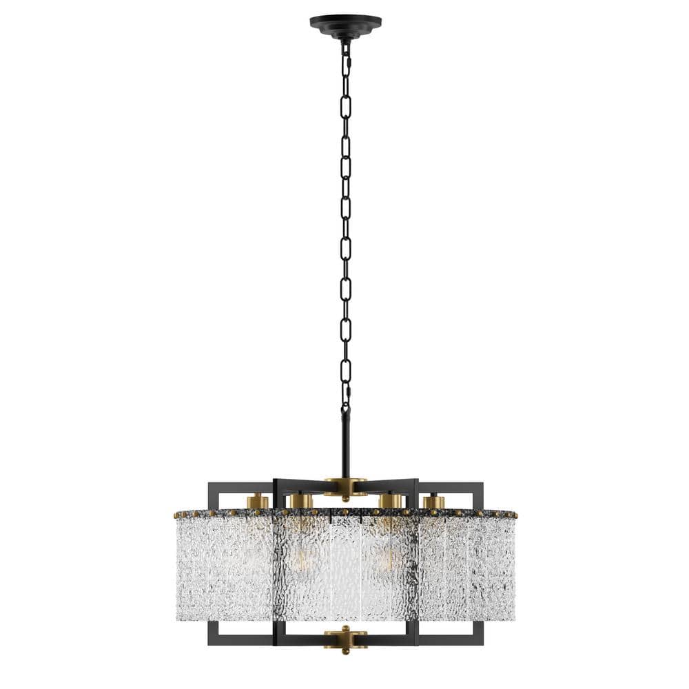 Modern 25 in. 6-Light Black Luxury Chandelier Light Fixture with Water Ripp