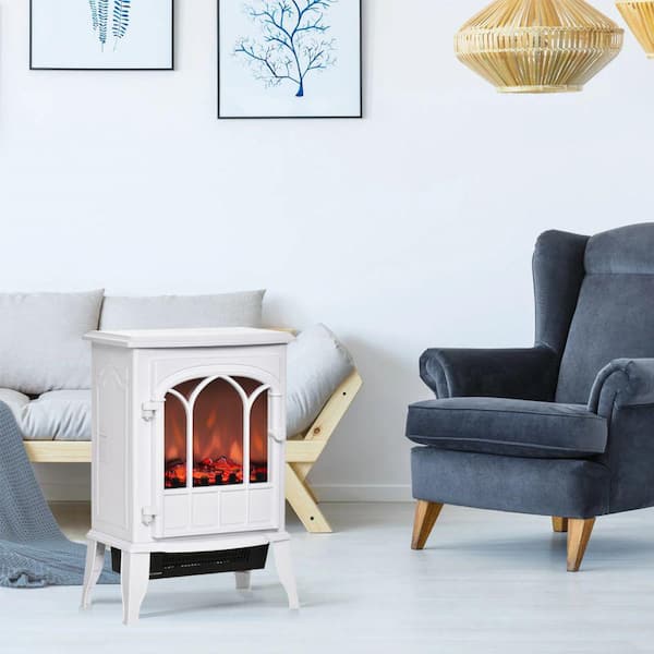 Amucolo 15.25 in. Freestanding Electric Fireplace in White with LED Flame, Adjustable Temperature, Overheat Protection