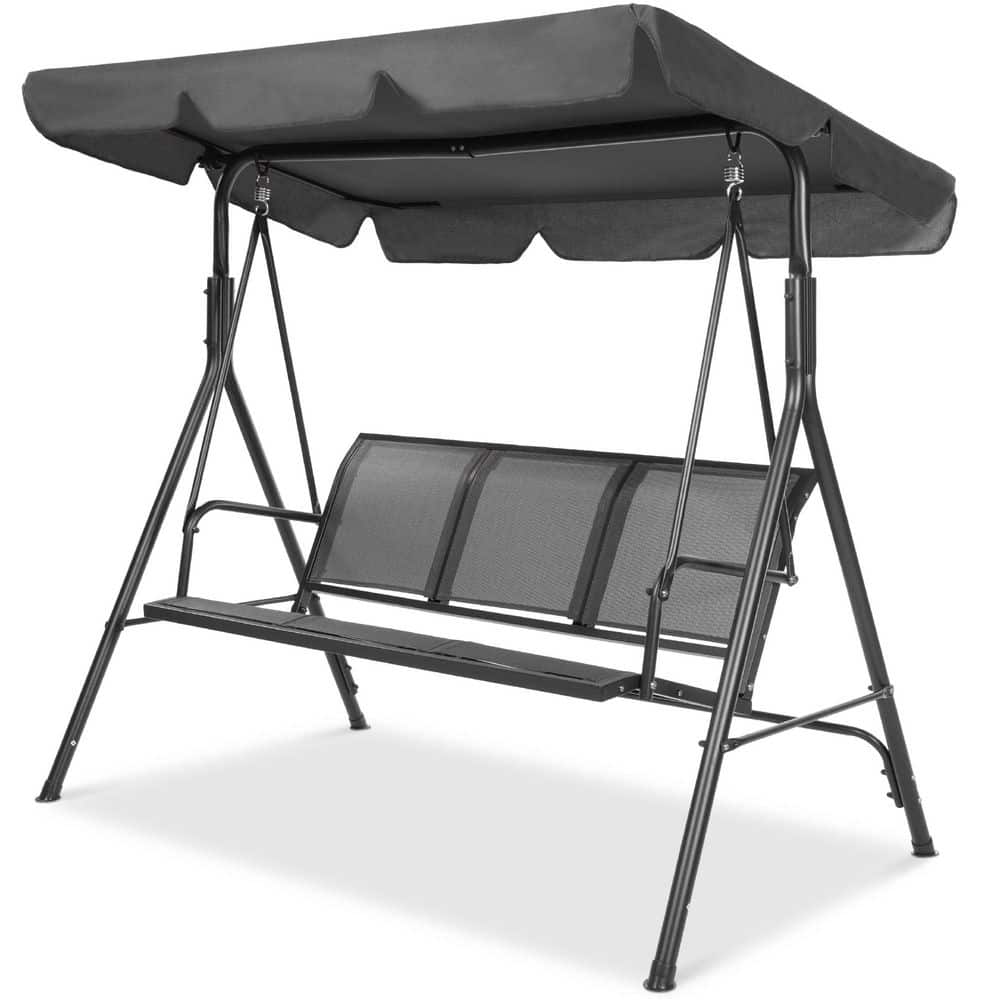 Gray Steel Frame 2-Seater Patio Swing with Adjustable Canopy