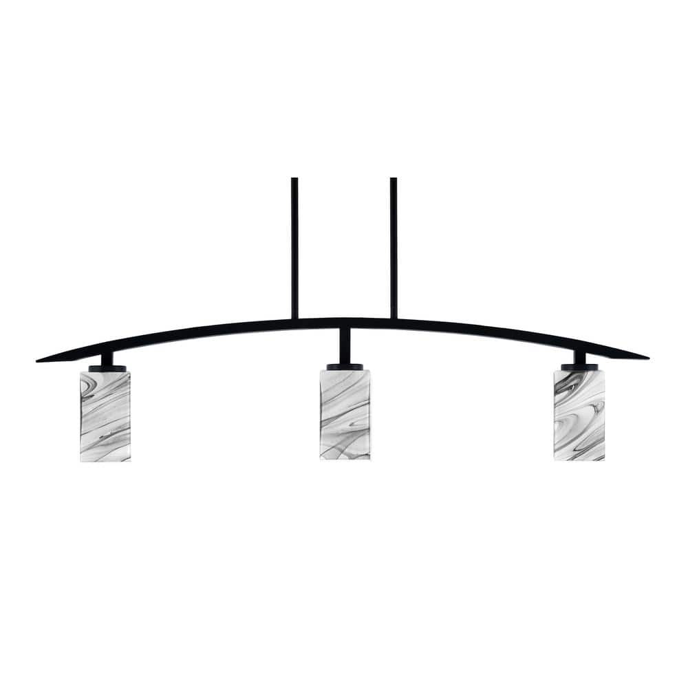 Siena 41 in. 3-Light Matte Black Chandelier with 3.5 in. Square Onyx Swirl 