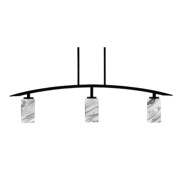 Unbranded Siena 41 in. 3-Light Matte Black Chandelier with 3.5 in. Square Onyx Swirl Glass Shades No Bulbs Included