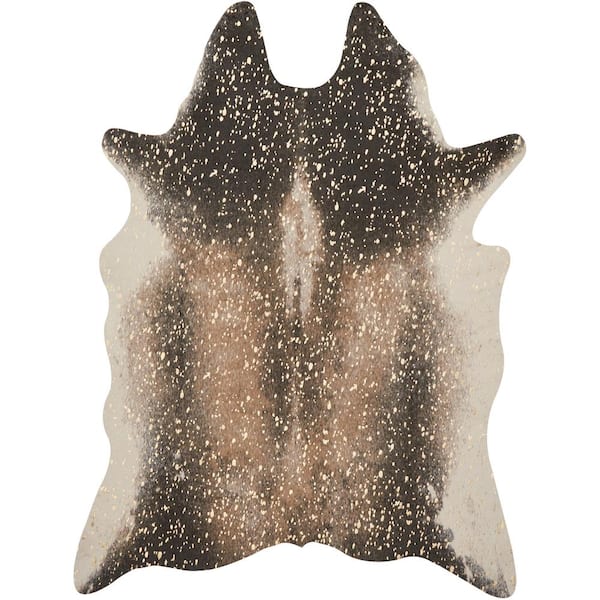 Loloi Bryce Mocha/Gold 5 ft. x 6 ft. 6 in. Modern Faux Cowhide Area Rug