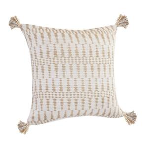 Natural Ivory / Beige Geometric Tasseled Durable Poly-Fill 20 in. x 20 in. Throw Pillow