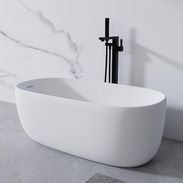 Moray 51 in. x 25 in. Solid Surface Stone Resin Flatbottom Freestanding Double Slipper Soaking Bathtub in Matte White