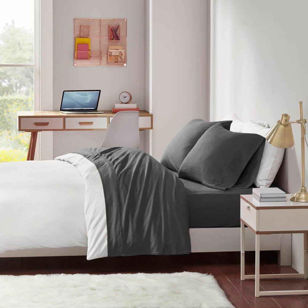King Dark Grey Polyester Jersey Knit Sheet Set