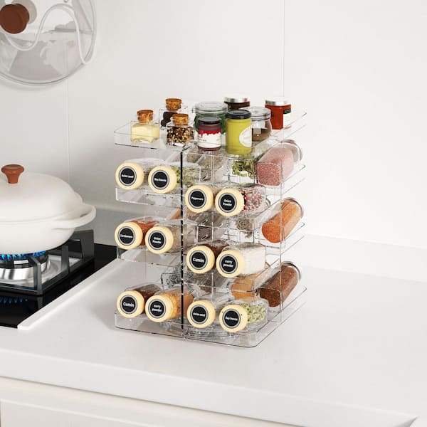 Clear Rotating Spice Rack Organizer for Cabinet, Adjustable 8-Tier Drawer Organizer with 360° Turntable Feature