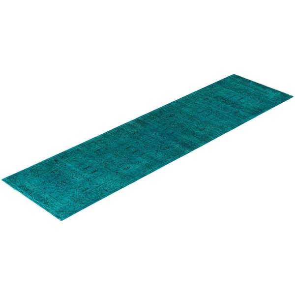Overdyed Blue 2 ft. x 9 ft. Solid Wool Indoor Runner Rug