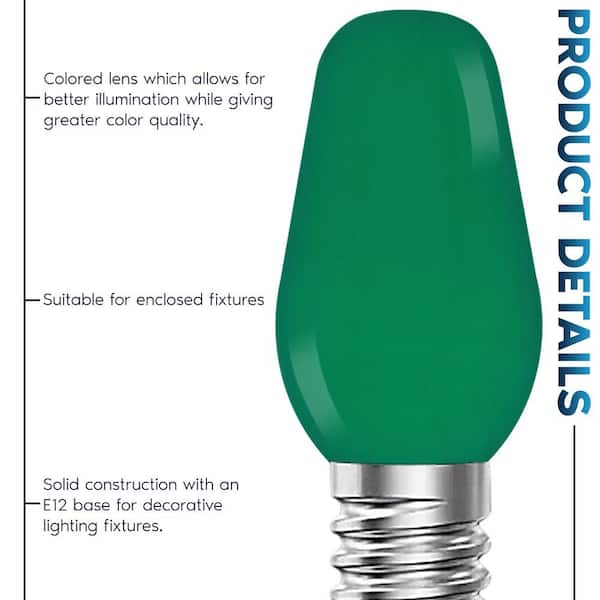 Luxrite LED C7 Small Light Bulb, E12 Candelabra Base, 0.5W, Green