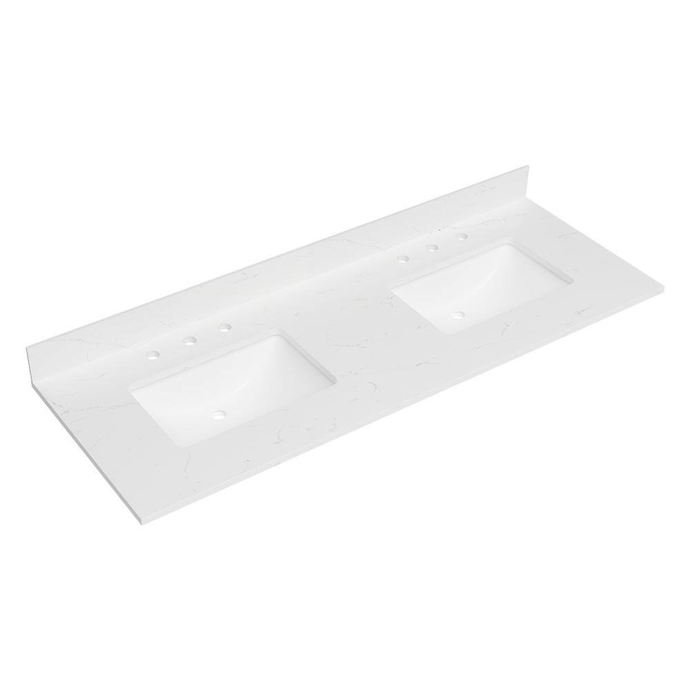 Bianco Bella 61'' White Quartz Double Undermount Sink Vanity Top