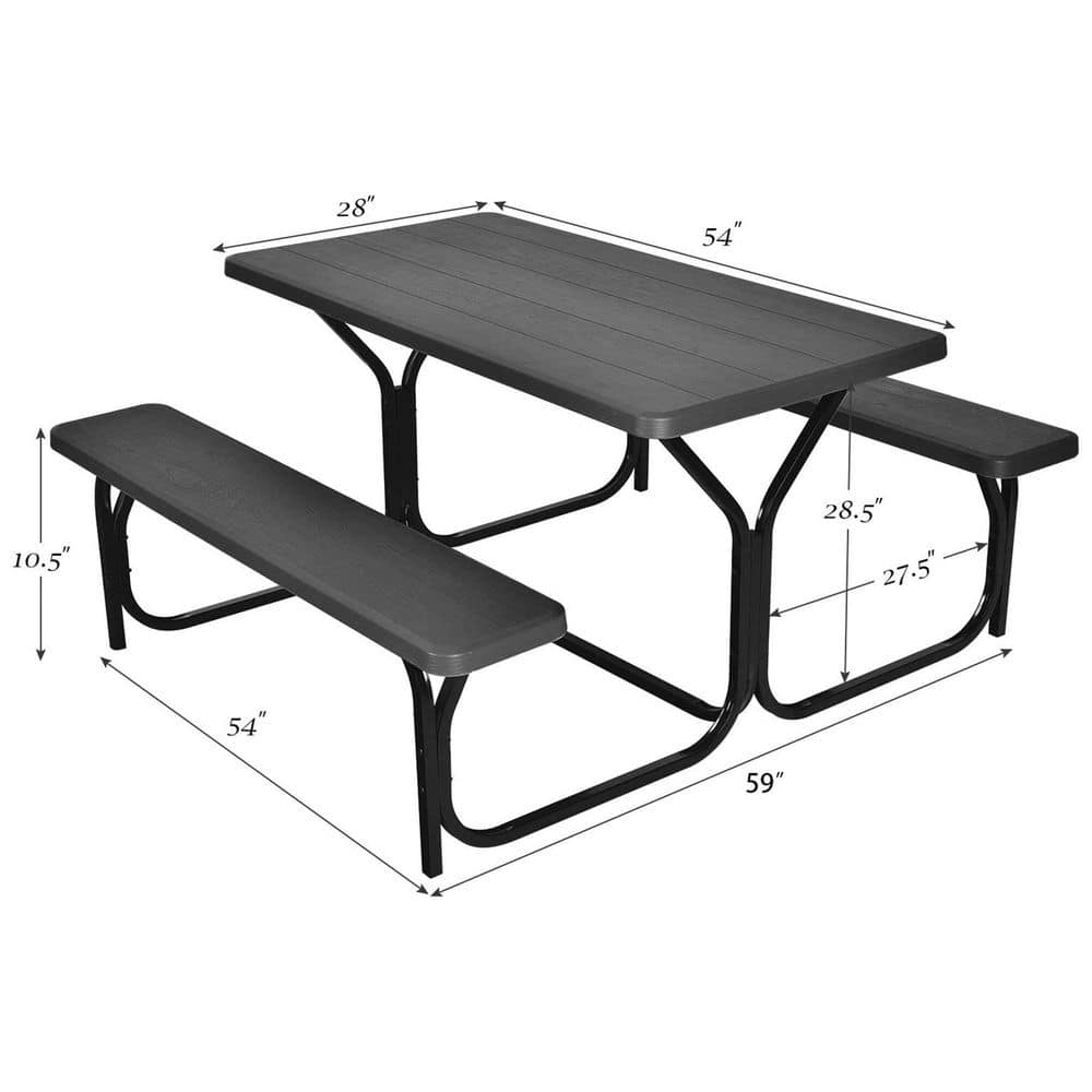 Eco-Friendly HDPE Black Picnic Table Set for 4