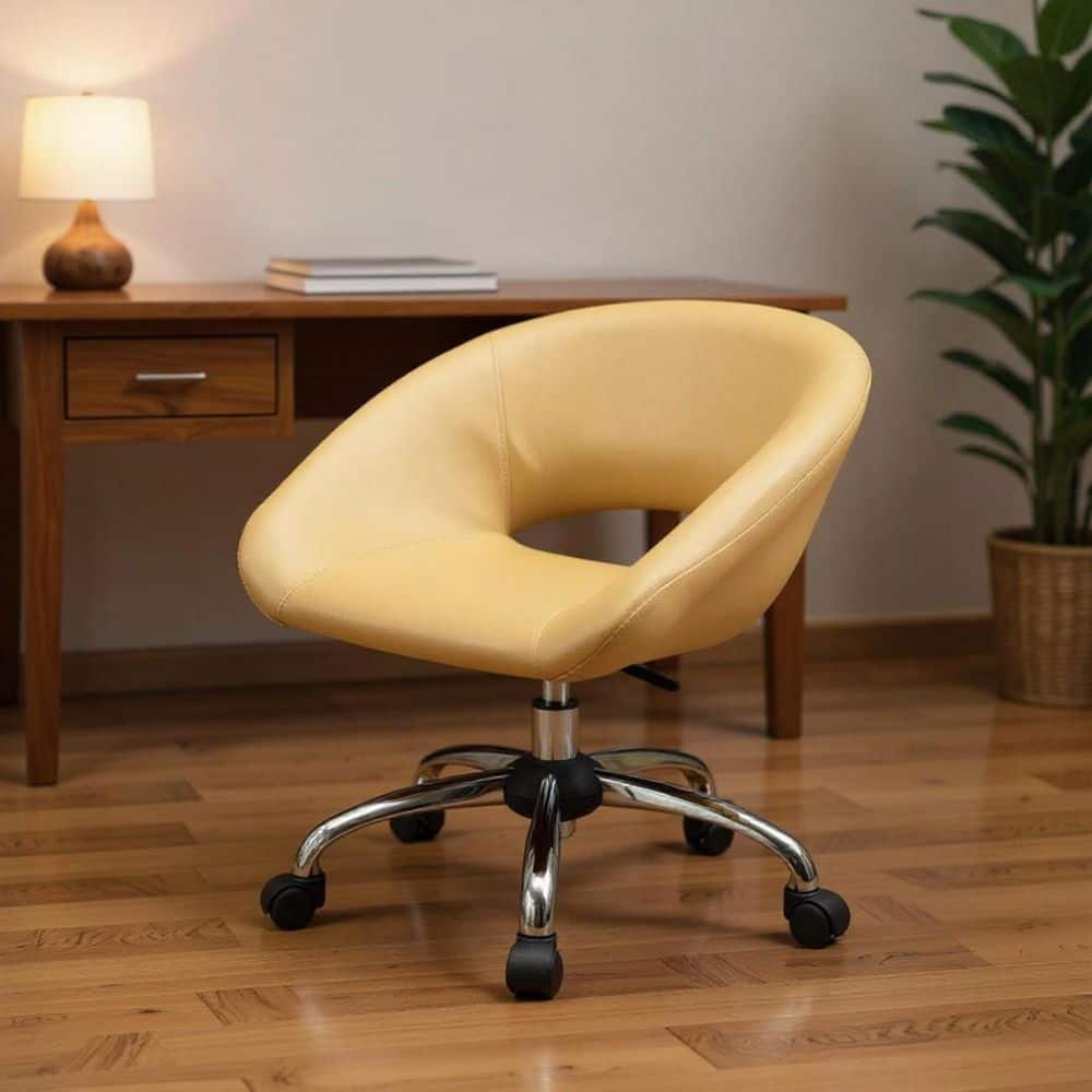 Faux Leather Ergonomic Chair in Beige with Adjustable Arms