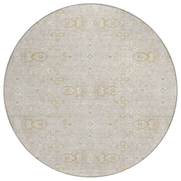 Chantille Machine Washable Indoor/Outdoor Abstract ACN3050 Linen 8 ft. x 8 ft. Round Rug