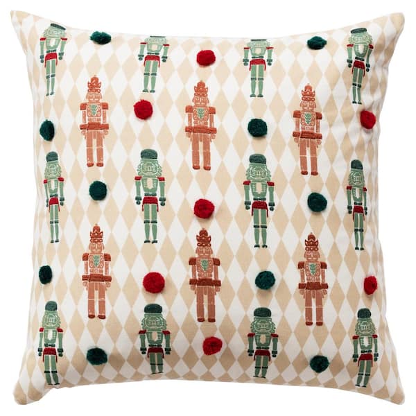 Rizzy Home Holiday Natural/Multi-Color Nutcrackers On Harlequin Print Cotton Poly Filled Decorative 20 in. x 20 in. Throw Pillow