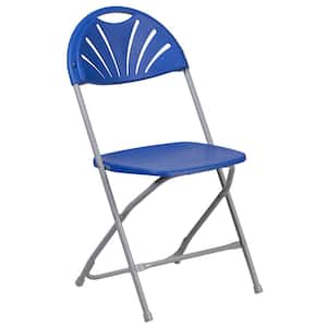 Blue Plastic Seat with Metal Frame Folding Chair (Set of 2)