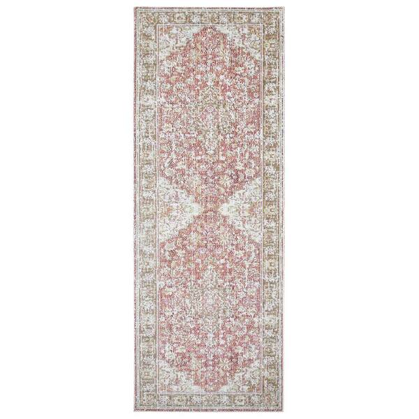 Century 3 ft. X 8 ft. Coral Pink Oriental, Medallion, Border Area Rug