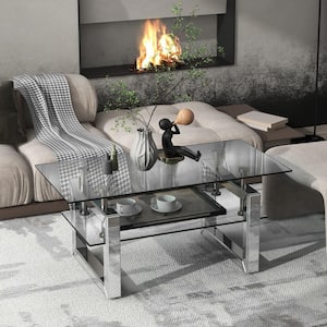 39 in. Transparent Rectangle Tempered Glass Coffee Table