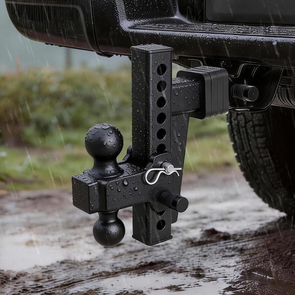 Adjustable Trailer Hitch, Fit 2 in. Receiver, 18500 lbs. GTW, 8 in. Drop Design, Dual Ball for RVs and Trucks, Black