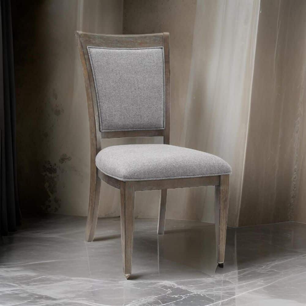 Brown/Gray Fabric Upholstered Wood Frame Dining Chair, Set of 2, Sturdy Dining Chair for Dining Rooms
