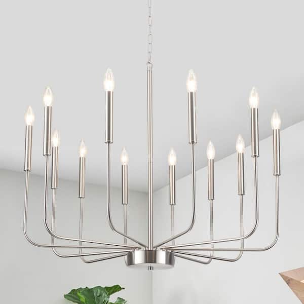 LWYTJO Tirath 32.1in. 12 Light Nickel Candle Kitchen Island Classic Traditional Chandelier Linear Pendant with No Bulb Included