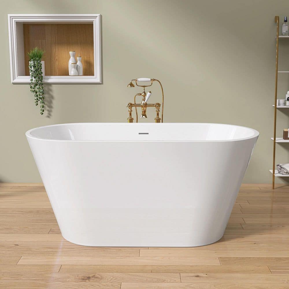 Ane 51 in. x 27.5 in. Freestanding Soaking Bathtub Flatbottom Stand Alone Tub Free Standing in White with Chrome Drain price history on PriceWatchPro