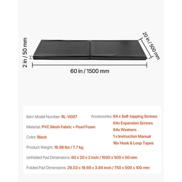 Uimoso Gym Wall Padding – 2-Inch Thick Durable Waterproof Basketball Mat – Foam Court Protector – 60x20 Inch Unfolded-560661