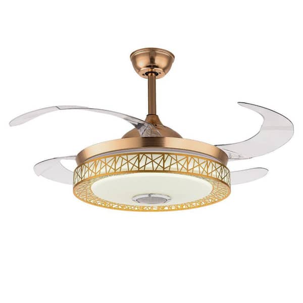 42 in. Indoor Gold Modern 6-Speed Retractable Ceiling Fan with Adjustable White Integrated LED and Remote Control