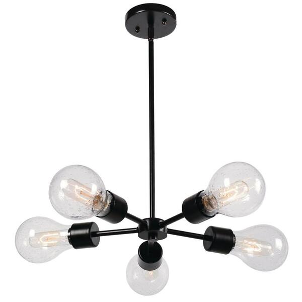 Kenroy Home Astronomer 5-Light Oil-Rubbed Bronze Chandelier with Seeded Glass Shade