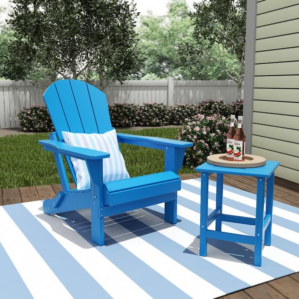 WESTIN OUTDOOR Laguna 2-Piece Fade Resistant Outdoor Patio HDPE Poly Plastic Folding Adirondack Chair and Side Table Set, Pacific Blue