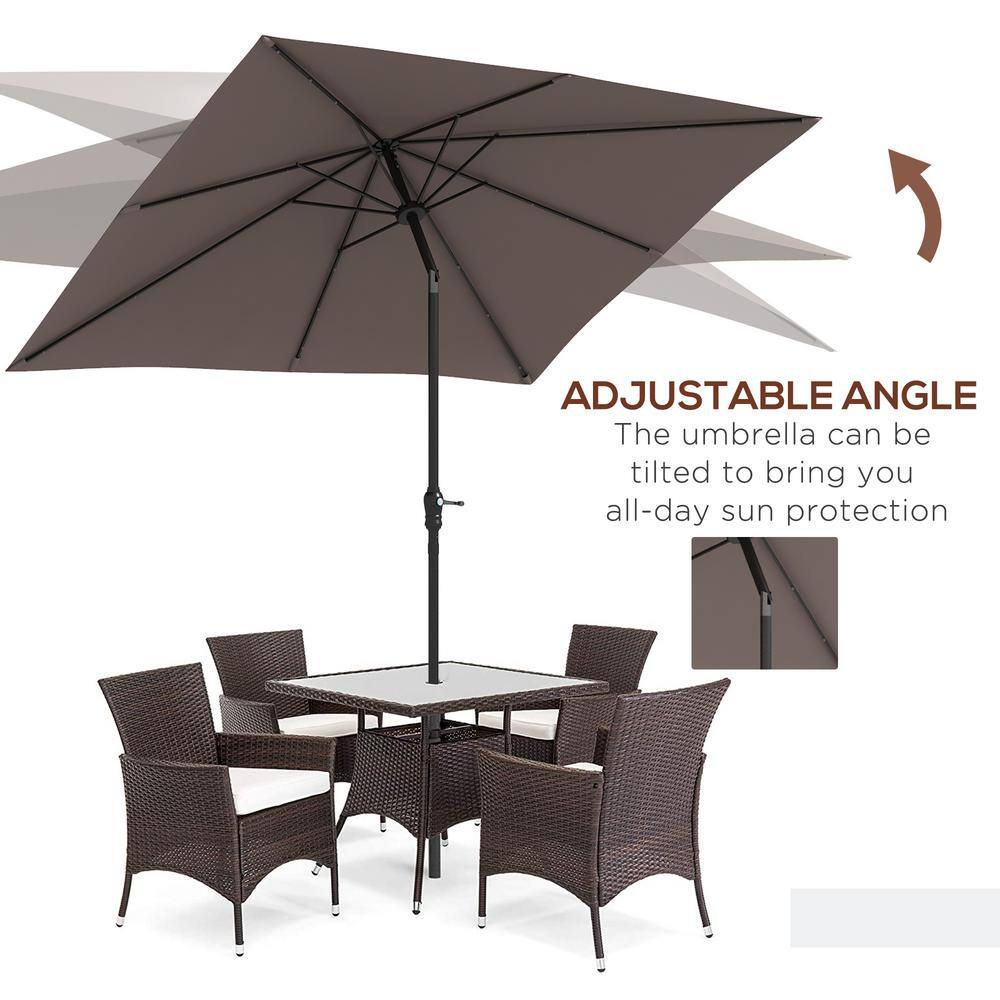 Tan Solar LED Patio Umbrella with Crank and Tilt