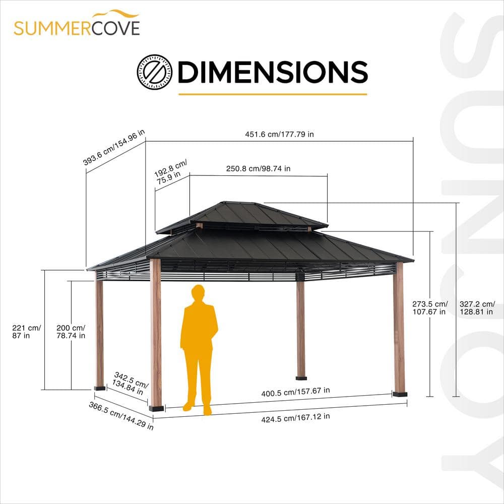 Sunjoy Roberts 13 x 15 ft. Black Steel Frame Hardtop Gazebo