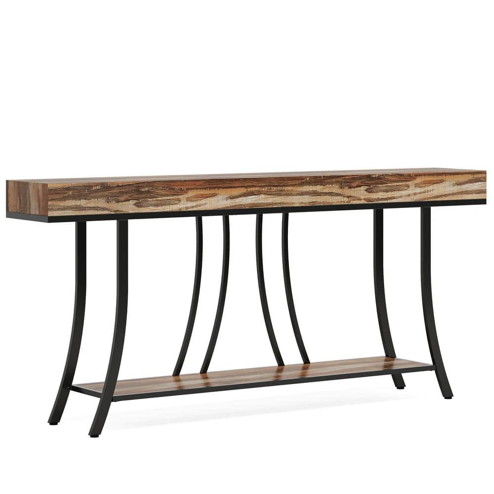 BYBLIGHT Terrella 70.8 In. Brown Rectangle Engineered Wood Console ...