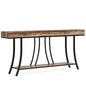 Terrella 70.8 in. Brown Rectangle Engineered Wood Console Table with Storage Shelf