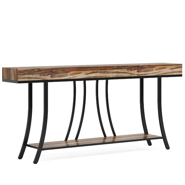 BYBLIGHT Terrella 70.8 in. Brown Rectangle Engineered Wood Console ...
