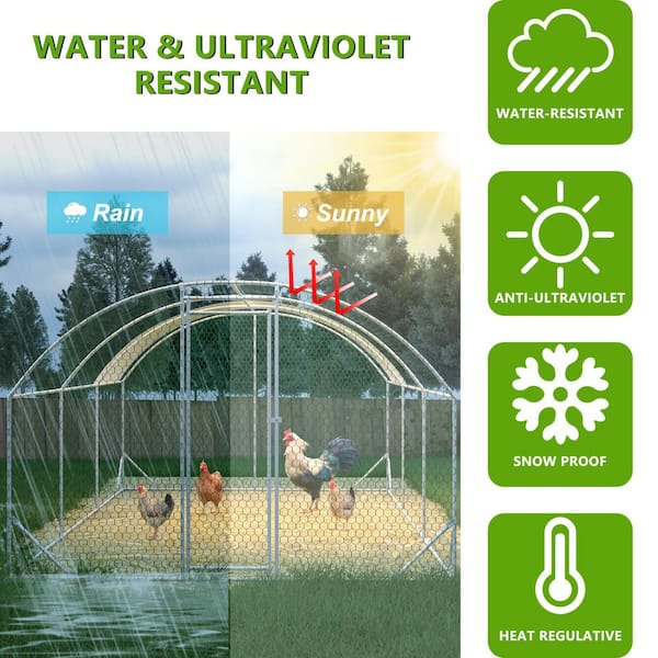 9.84 ft. x 19.68 ft. x 6.56 ft. Galvanized Wire Chicken Coop w/ Waterproof Cover, Dome Shaped Walk-in Poultry Fencing