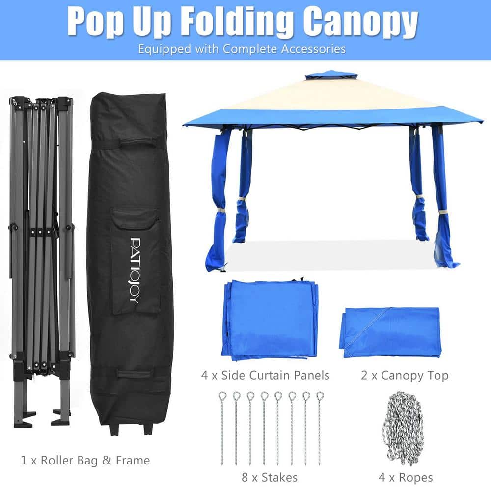 Blue and Beige 13' x 13' Pop-Up Canopy Tent with Steel Frame