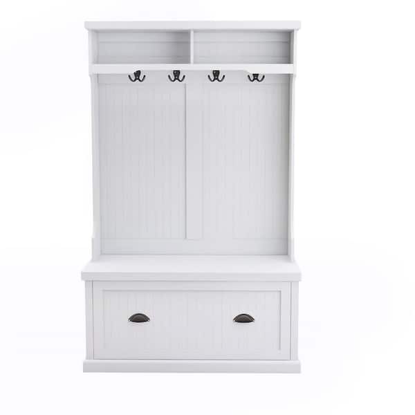 XUJMK 40 in. W x 19 in. D x 65 in. H White Linen Cabinet, Entryway Hall Tree with Coat Rack 4-Hooks