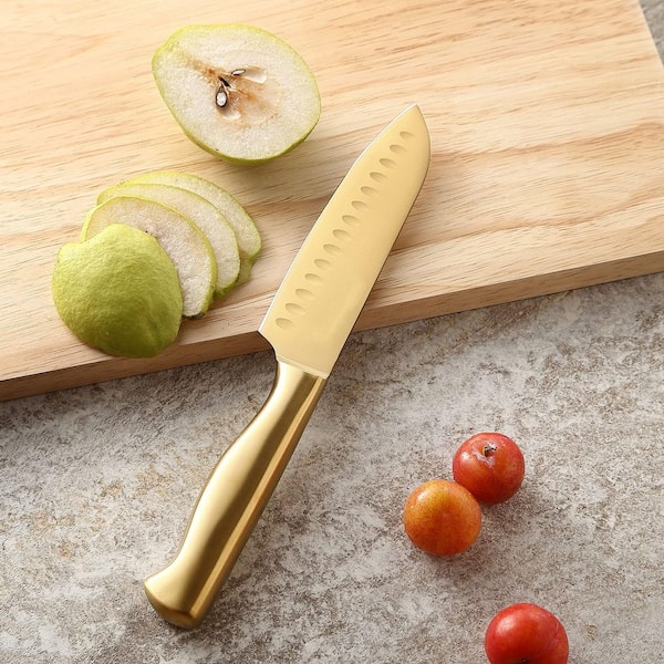 Wudkey 20-Piece Stainless Steel Knife Sets, Golden Titanium German
