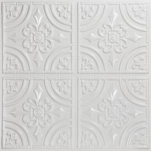 Wrought Iron 2 ft. x 2 ft. Glue Up PVC Ceiling Tile in White Pearl