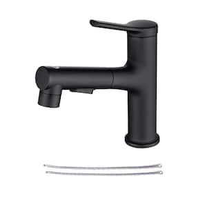 Single-Handle Single Hole Bahtroom Faucet with Deckplate and Supply Line Included Pull Out in Matte Black