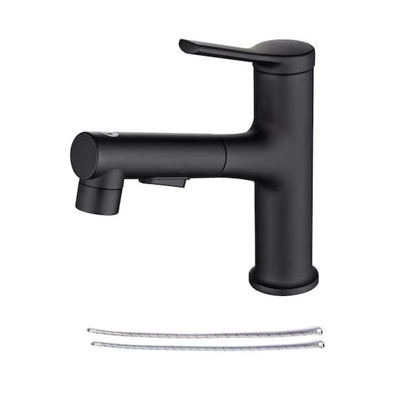RAINLEX Single-Handle Single Hole Bahtroom Faucet with Deckplate and Supply Line Included Pull Out in Matte Black