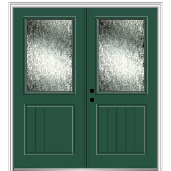 MMI Door 72 in. x 80 in. Right-Hand/Inswing Rain Glass Hunter Green Fiberglass Prehung Front Door on 4-9/16 in. Frame