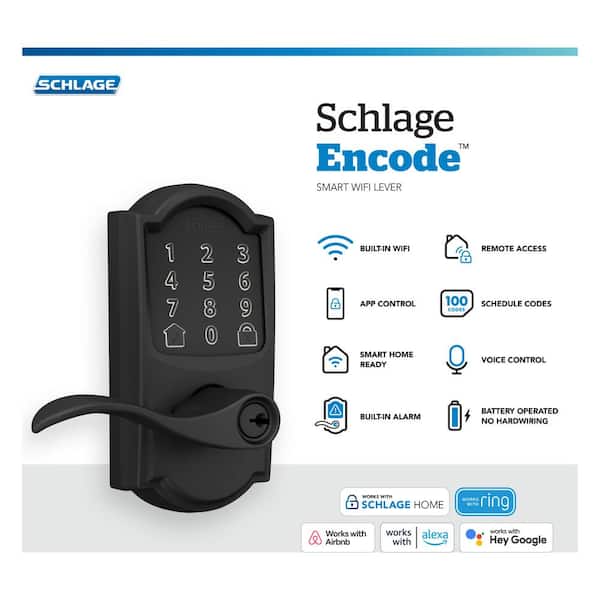 Schlage Camelot Matte Black Electronic Encode Smart WiFi Accent