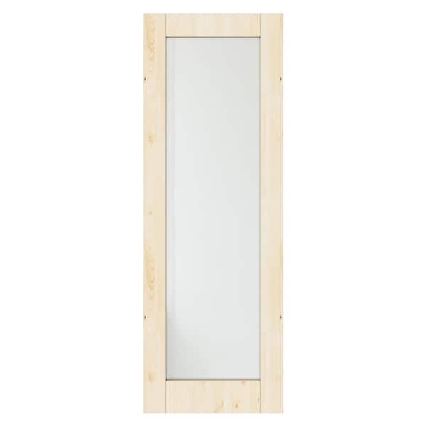 28 in. x 96 in. 1-Lite Unfinished Solid Core Pine Wood Tempered Frosted Glass Interior Door Slab