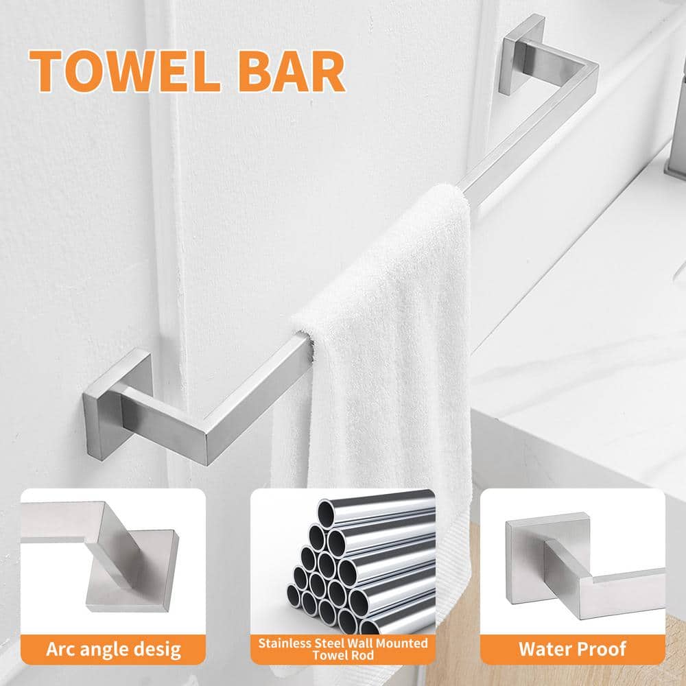 Brushed Nickel 5-Piece Stainless Steel Bathroom Hardware Set