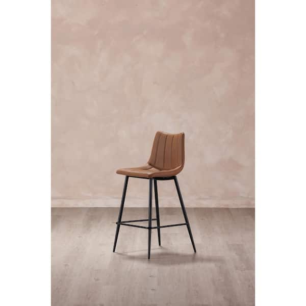 Florian Tan Vegan Leather Bar Stool with Black Steel Legs (Set of 2)