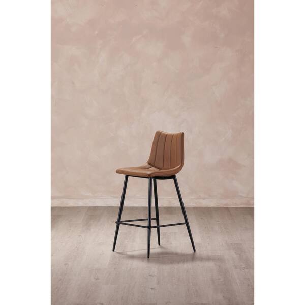 Florian Tan Vegan Leather Bar Stool with Black Steel Legs (Set of 2)