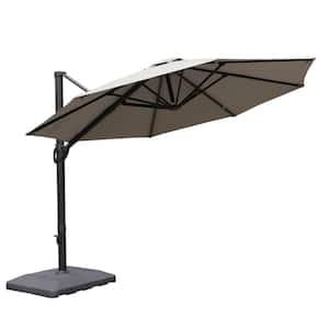 11 ft. Patio Aluminum Cantilever Umbrella Market Offset Umbrella with Crank System & Base in Gray