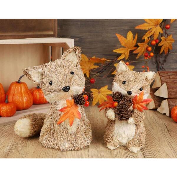 2-Pack Fall Sisal Fox Decor: Handmade Thanksgiving Figurines for