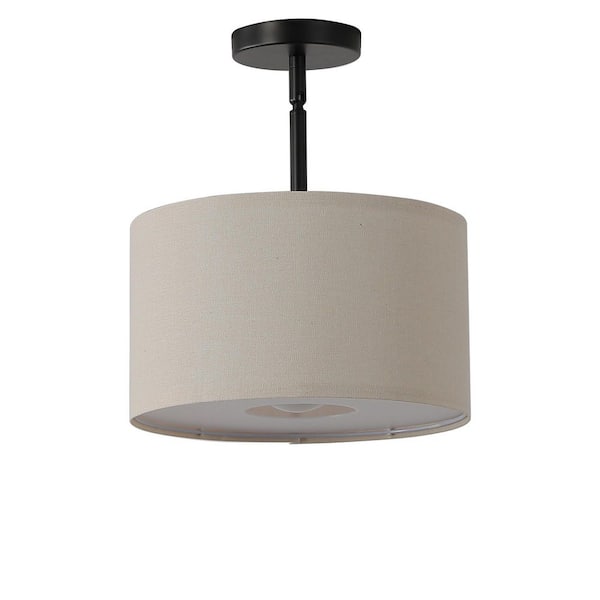 60-Watt 1 Light Round Shaded Black Pendant Light with Fabric Shade Ceiling Hanging Light Fixture, No Bulbs Included