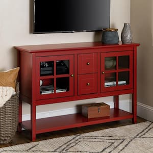 52 in. Transitional Wood and Glass Buffet - Antique Red